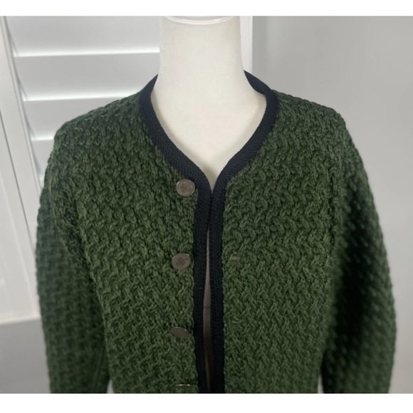 Green Garden Party Heavy Knit Sweater Button Down Over Coat Blazer Jacket Woman - Picture 4 of 15